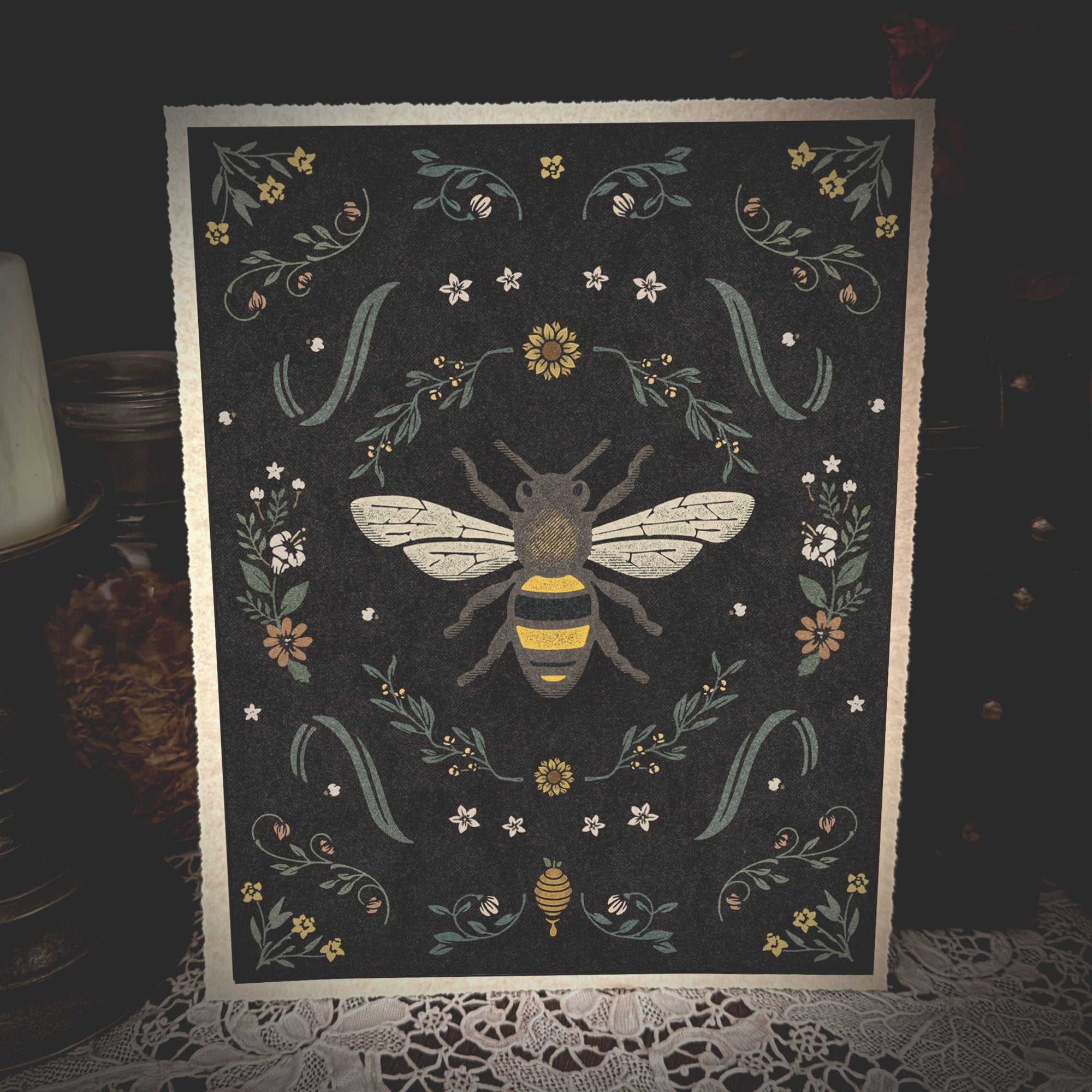 Cottage Garden Bee Print (Deckle)
