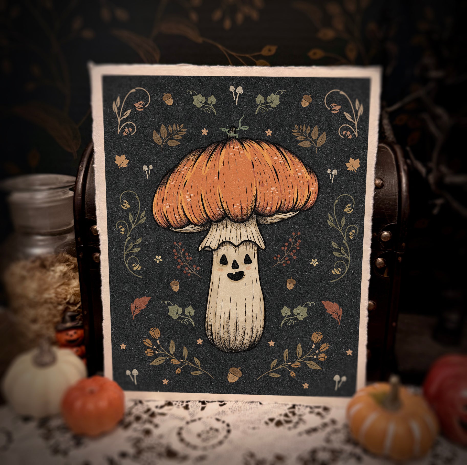 Pumpkin Cap Mushroom Print (Deckle)